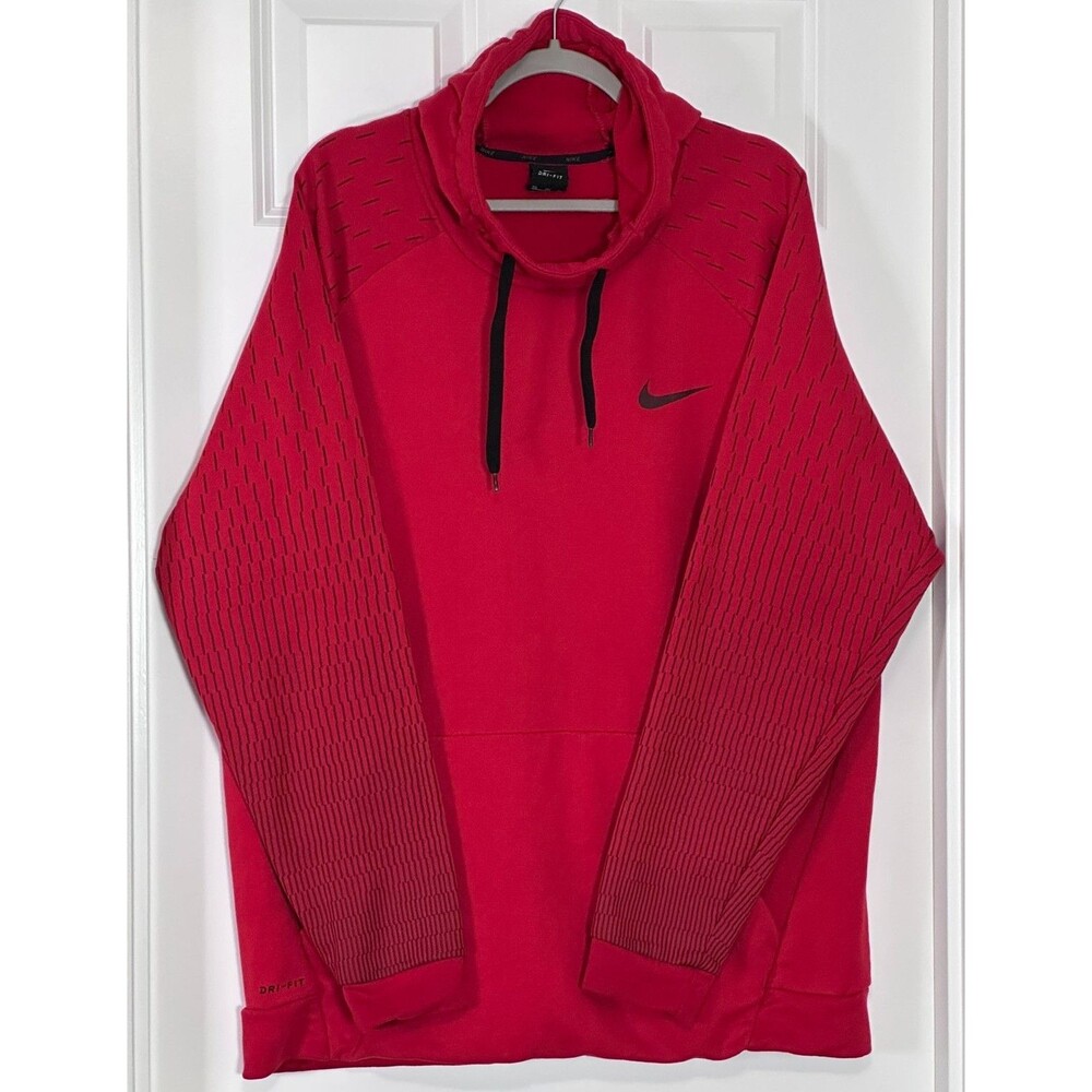 Nike Dri-FIT Pullover Hoodie Men’s 2XL Red Athletic Performance Swoosh